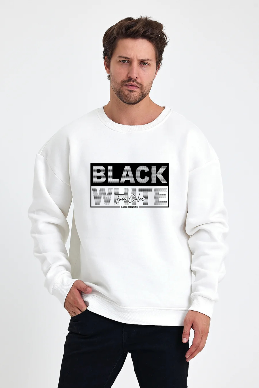 Black White Baskılı Sweatshirt