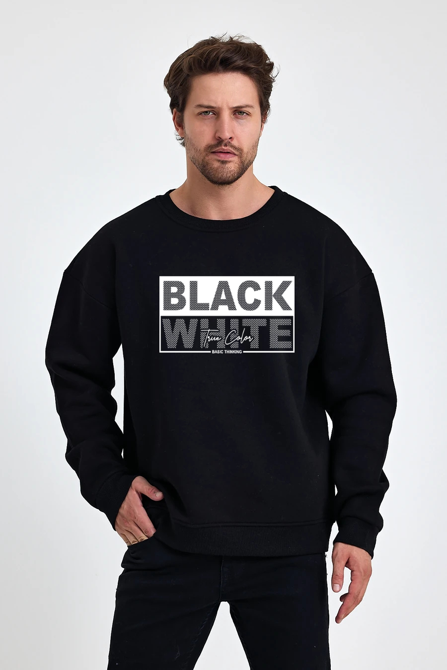 Black White Baskılı Sweatshirt