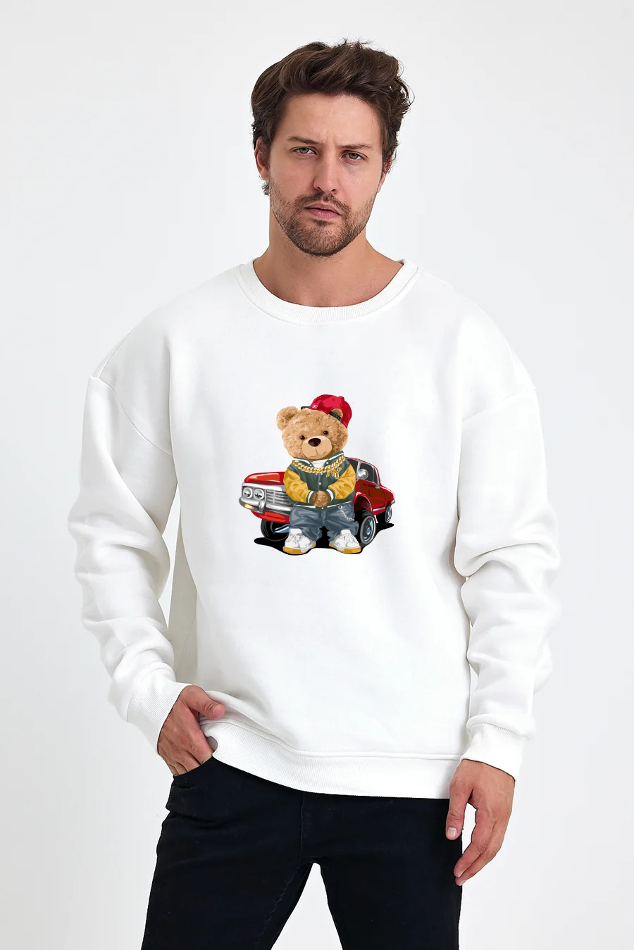 Car Bear Baskılı Sweatshirt